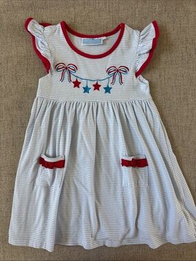 5T Trotter St Girls' White & Red Striped Star Bow Dress